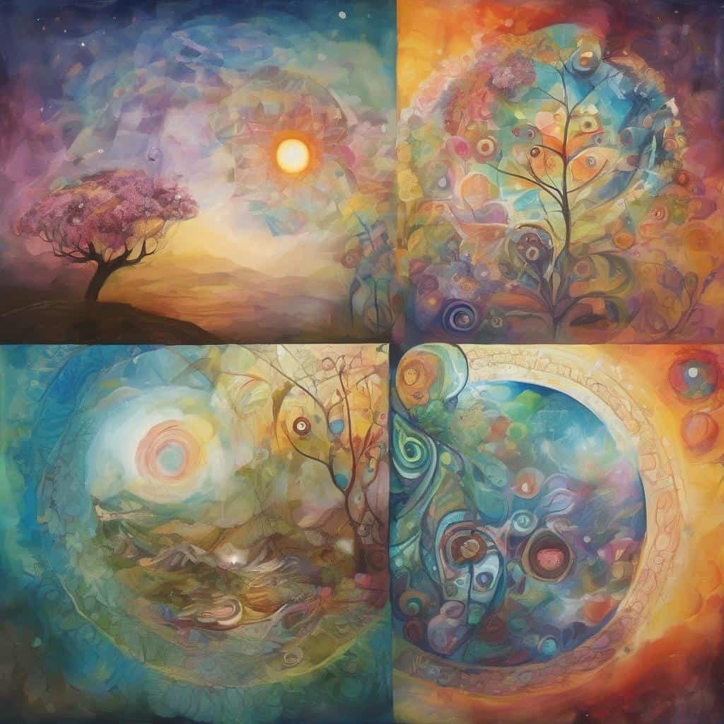 Πινέλα με αφηρημένα τοπία και πολύχρωμα δέντρα, εμπνευσμένα από τη γνώση και τη δύναμη της μάθησης.