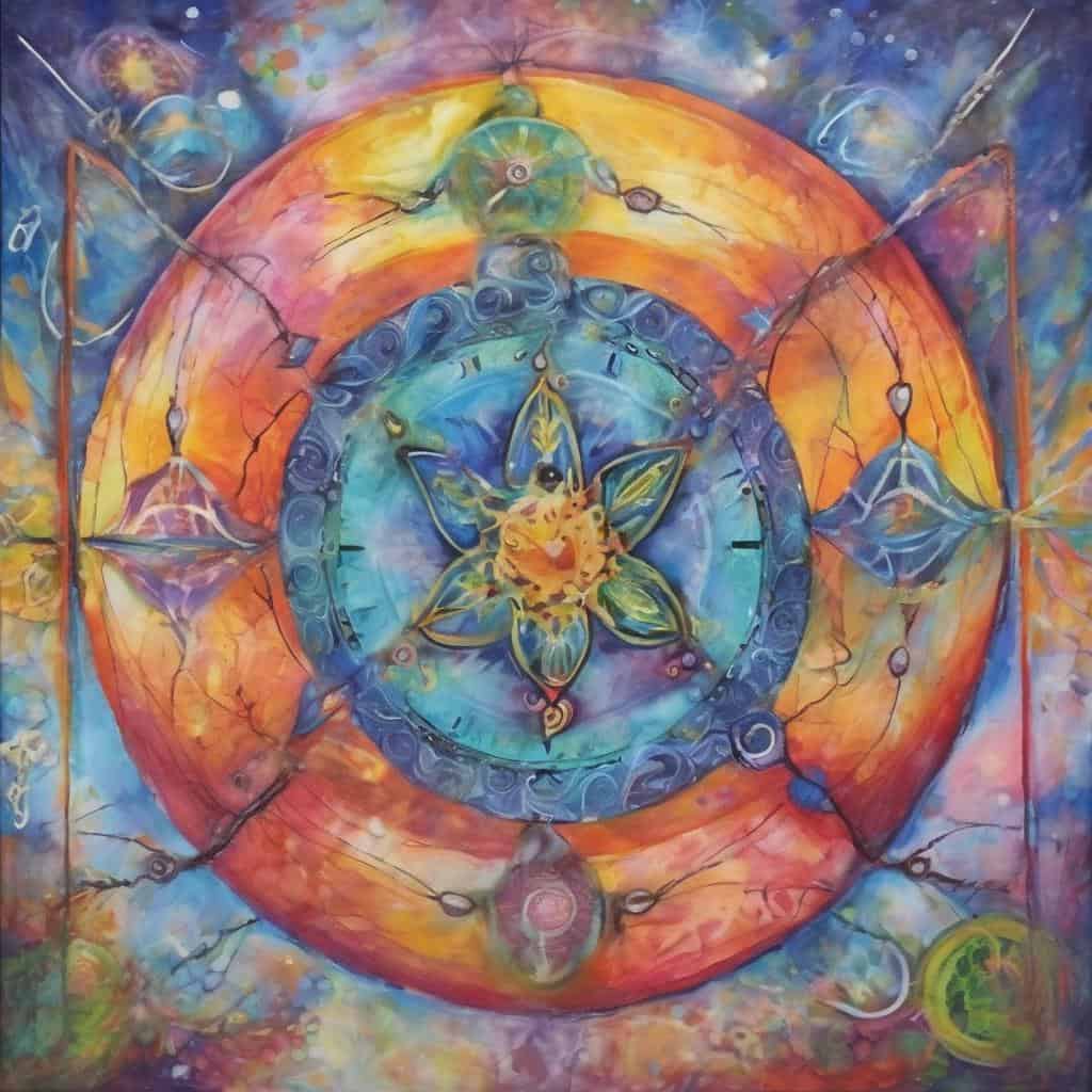 Χρώματικη αφίσα με σύγχρονη τέχνη και αστρολογία, παγκόσμια γνώση και δύναμη της γνώσης.